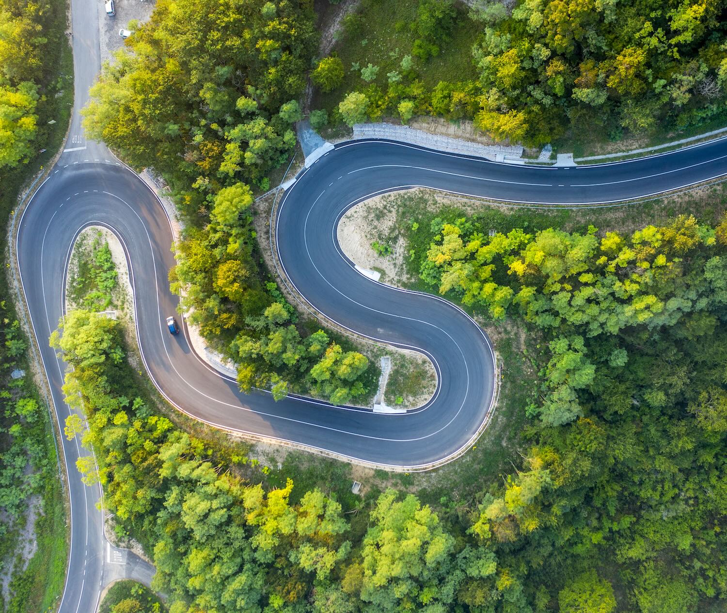 Zigzag road through forrest 
